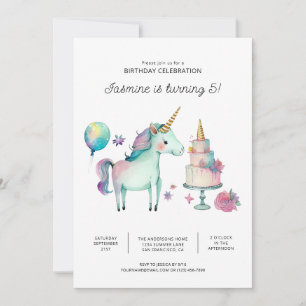 Rainbow Unicorn Invitations de fête d'anniversaire