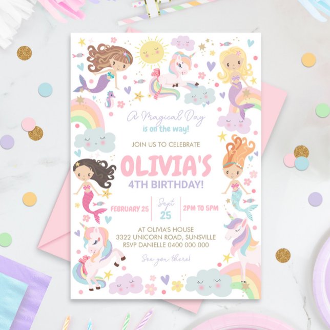 Rainbow Unicorn Mermaid Invitation d'anniversaire (Rainbow Mermaid Unicorn Invitation)