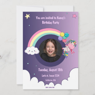 Rainbow unicorn mignonne fête d'anniversaire Carte