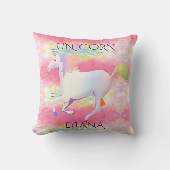 Rainbow unicorn oreiller à lancer personnalisé. (Recto)