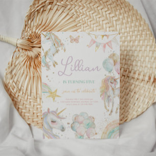 Rainbow Unicorn Pastel Invitation d'anniversaire