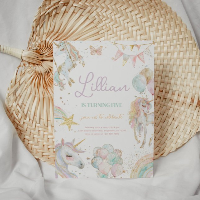 Rainbow Unicorn Pastel Invitation d'anniversaire (Créateur téléchargé)