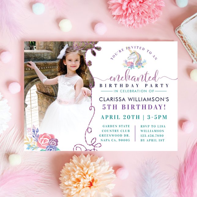 Rainbow Unicorn Photo Anniversaire Fête Invitation (Créateur téléchargé)