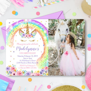Rainbow Unicorn Photo Invitation Photo Rainbow