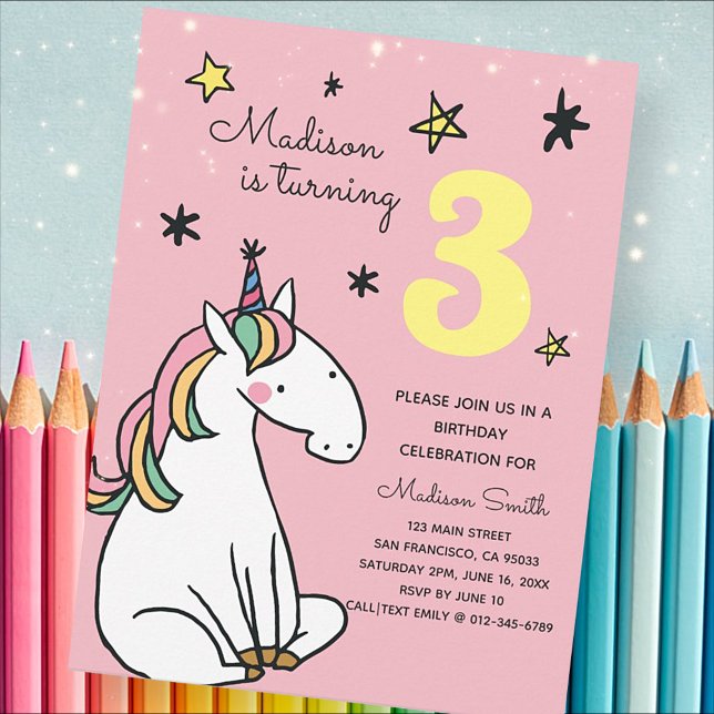 Rainbow Unicorn Stars Anniversaire Invitation (Créateur téléchargé)