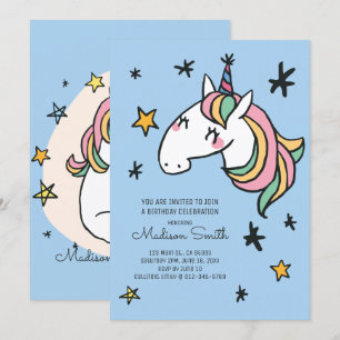 Rainbow Unicorn Stars Anniversaire Invitation