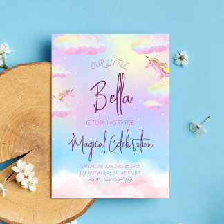 Rainbow Unicorn troisième invitation de fête d'ann