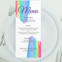 Rainbow Watercolor Élégant dîner de mariage Menu