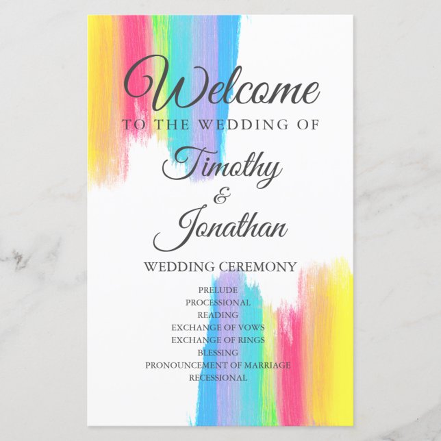 Rainbow Watercolor Elegant LGBT Wedding Programme (Devant)