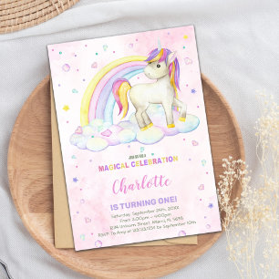 Rainbow Watercolor Unicorn Invitation d'anniversai