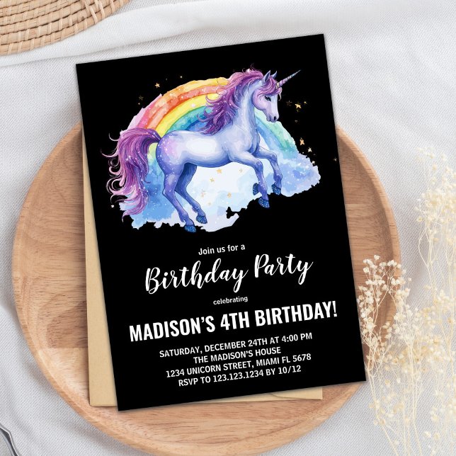 Rainbow White Unicorn Invitations d'anniversaire (Rainbow White Unicorn Birthday Invitations)
