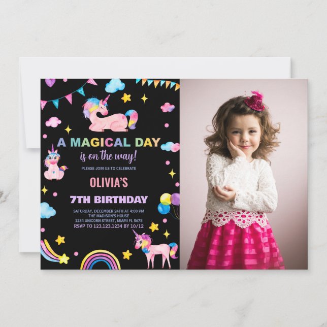 Rainbows drapeaux Unicorn Anniversaire Invitations (Devant)