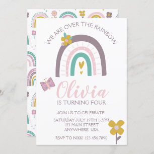 Rainbows et Fleurs Invitation de fête d'anniversai