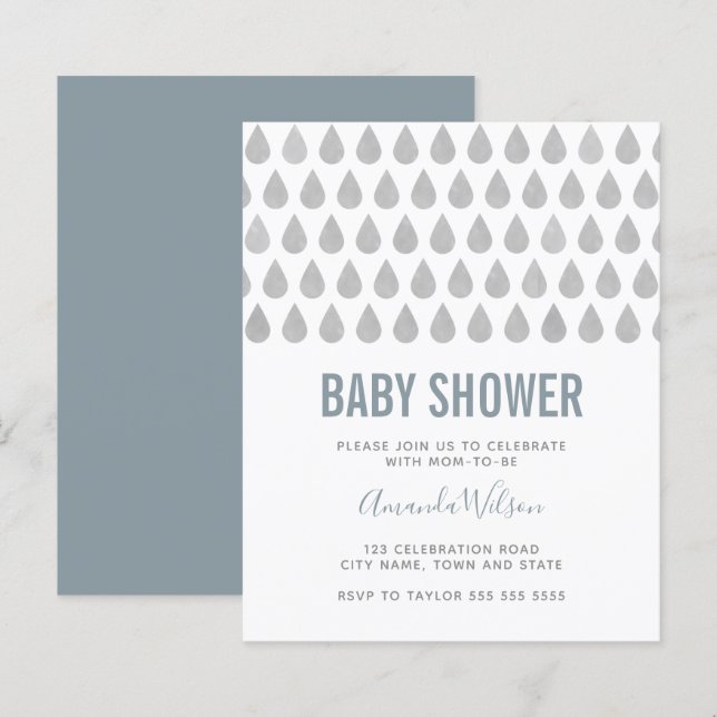 Raindrop Baby shower d'aquarelle bleu foncé dans (Devant / Derrière)