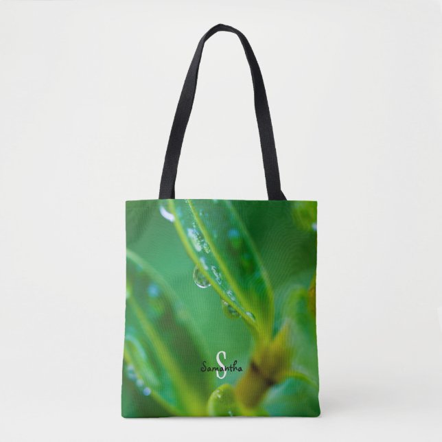 Raindrops on Green Leaves Tote bag (Devant)