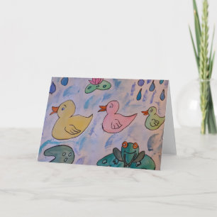 Raindrops sur la carte de voeux Ducklings