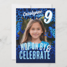 Rainforest Frog 9th Birthday Photo Invitation - Bl