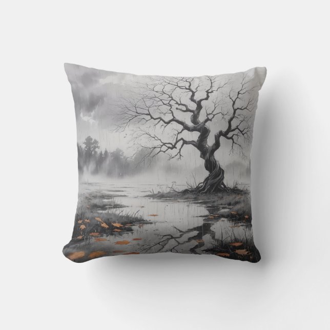 Rainy Autumn Tree Mood Coussin (Recto)