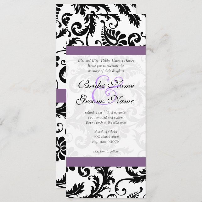 Raisin de raisin noir Damask Faire-part de mariage (Devant / Derrière)