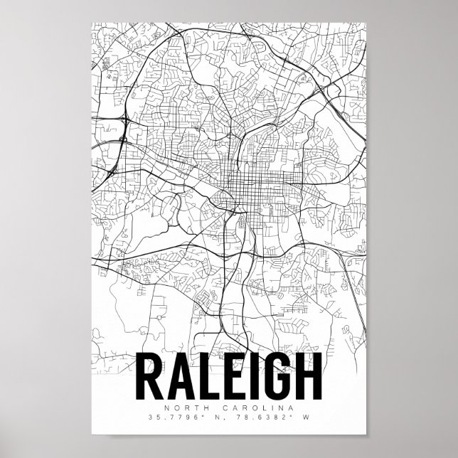 Raleigh NC Minimaliste Carte Poster (Devant)