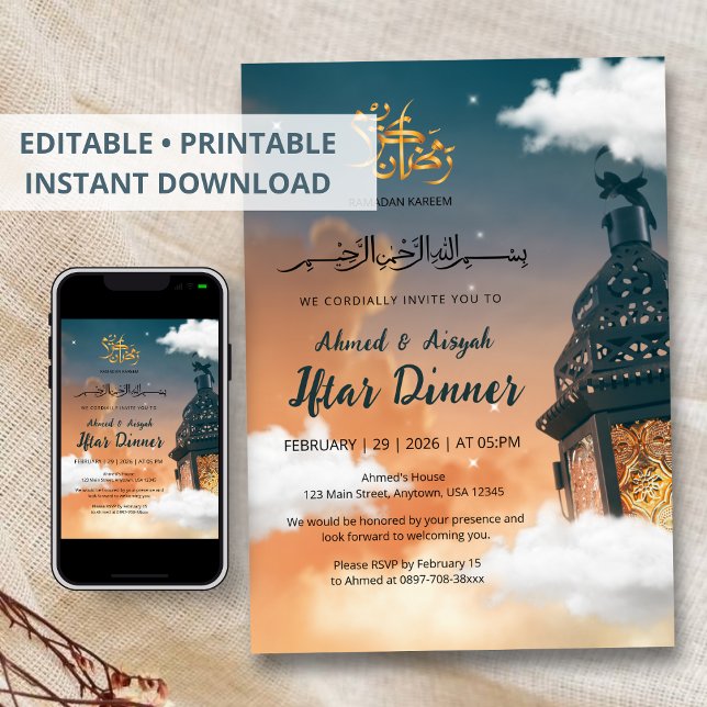 Ramadan Iftar Invitation with Glowing Lantern (Créateur téléchargé)