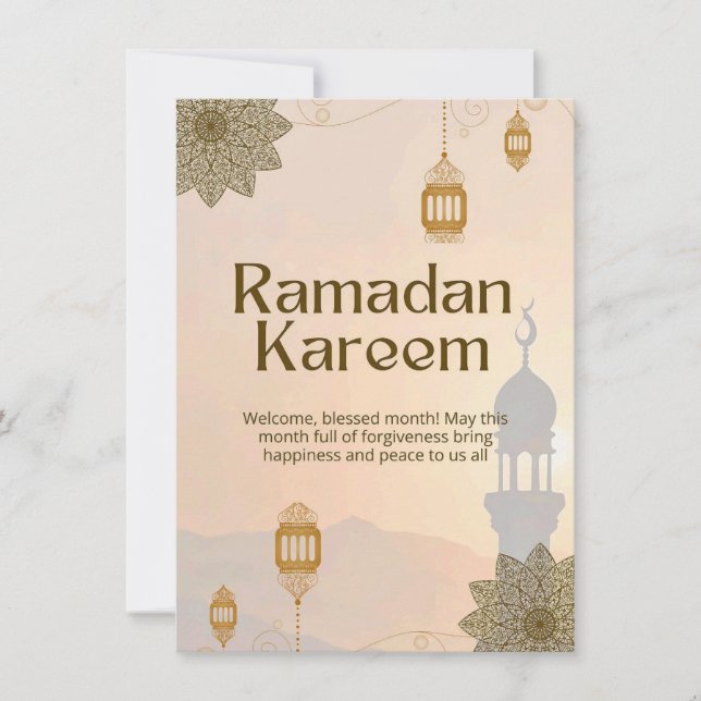 Ramadan Kareem Élégante Carte de Vœux Islamique –  (Devant)