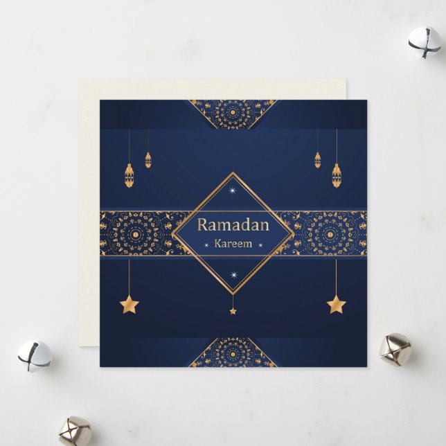 Ramadan Kareem Moubarak Carte bleue de vacances mu (Devant/Arrière en situation)
