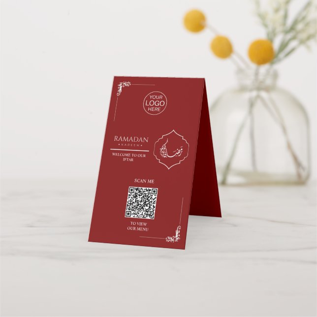 Ramadan QR Code Table Tent Card | Red Iftar Menu S (Devant)
