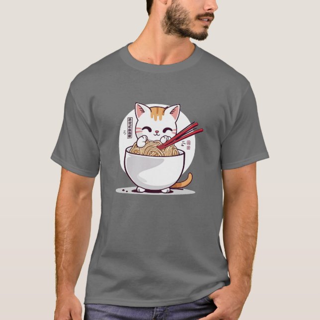 Ramen Chat Manger des nouilles Design T-shirt (Devant)