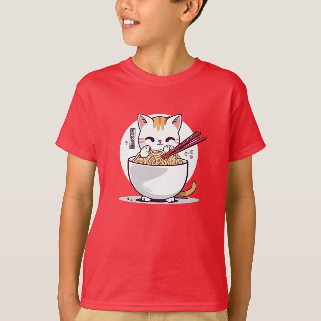 Ramen Chat Manger des nouilles Design T-shirt (Devant)