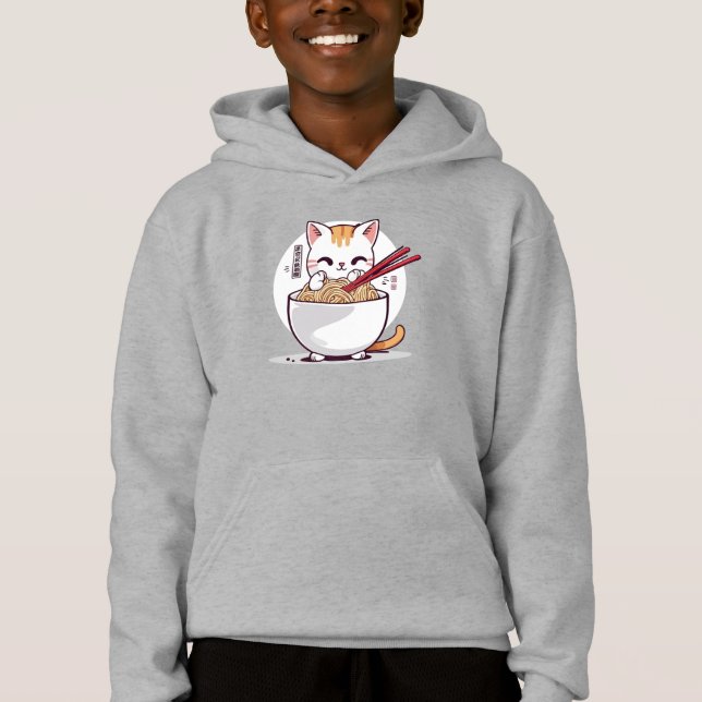 Ramen Chat Manger des nouilles Design T-shirt (Devant)