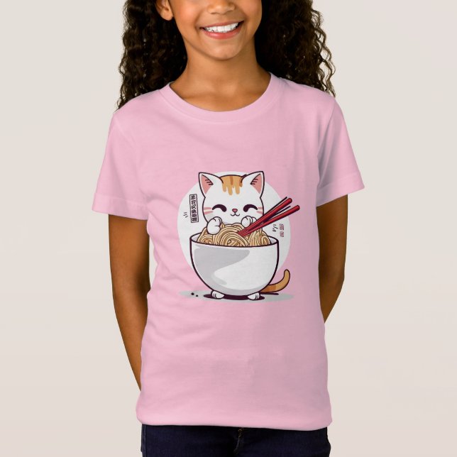 Ramen Chat Manger des nouilles Design T-shirt (Devant)