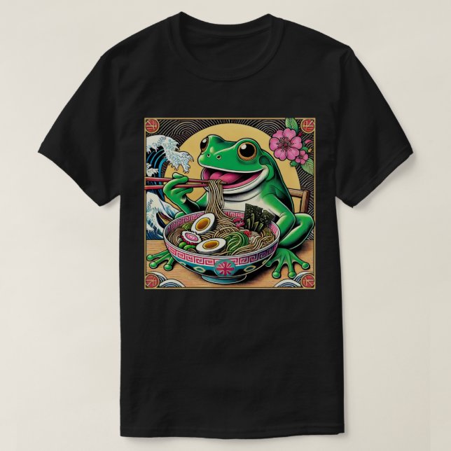 Ramen Mangeant T-shirt grenouille - Drôle animal f (Design devant)