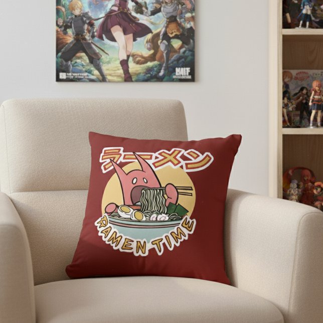 Ramen Noodle Monster Ramen Time! Coussin décoratif (Créateur téléchargé)