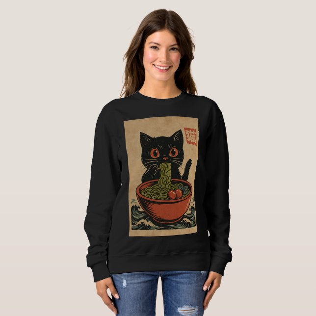 Ramen Nourriture des nouilles : Chat sweatshirt fe (Devant entier)