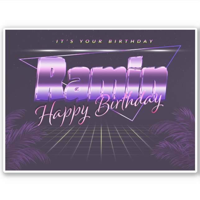 Ramin Nom Prénom lila retro Sticker (Devant)