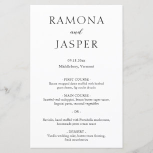 Ramona Noir Blanc Minimal Élégant Menu Mariage