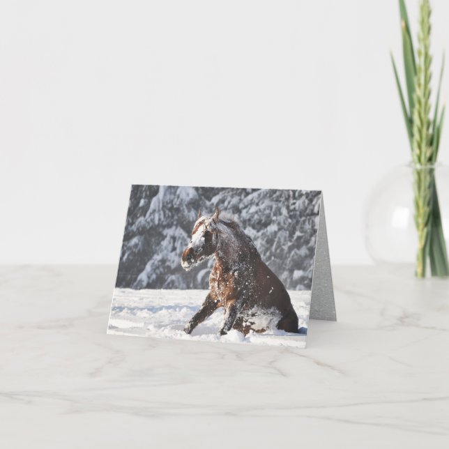 Randonnée à cheval Brown en Carte de vacances neig (Devant)