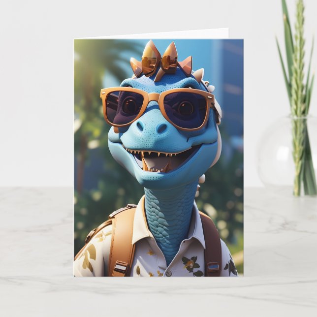 Randonneur de dinosaures bleus | Carte (Devant)