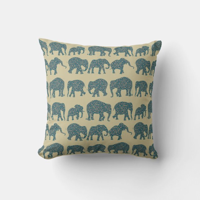 Rangées des éléphants de Paisley, Coussin beige ou (Recto)