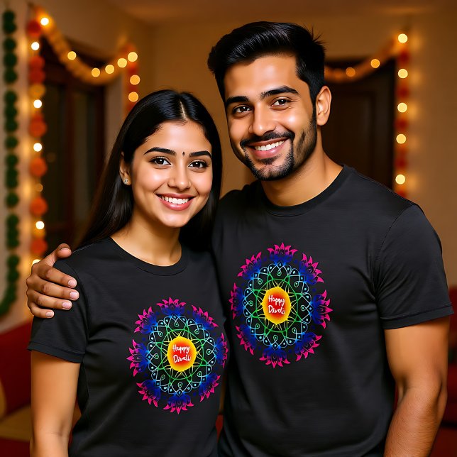 Rangoli coloré avec T-shirt Diwali (Colorful Rangoli with Happy Diwali T-Shirt)