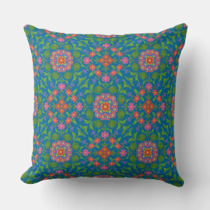 Rangoli floral chic, Coussin bleu profond ou couss
