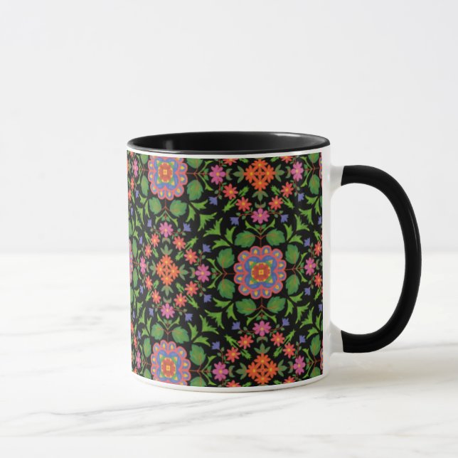 Rangoli floral sur la tasse de café Black Ringer (Droite)
