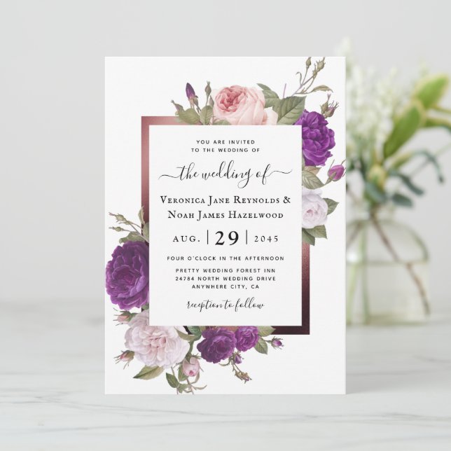 Ranunculus Gold Frame Florals Invitation (Debout devant)