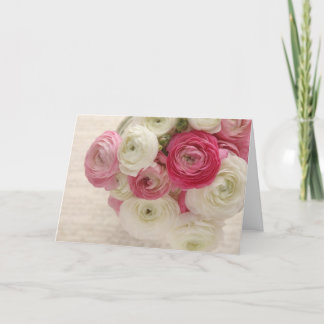 ranunculus rose et blanc sur carte de voeux script