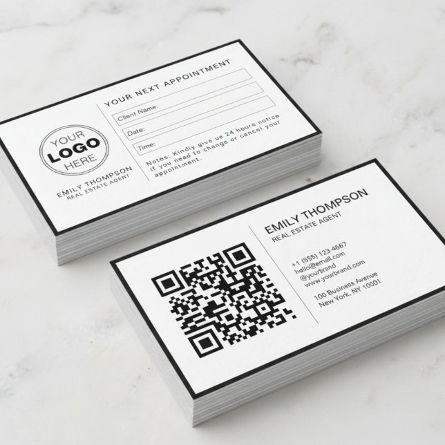 Rappel de rendez-vous avec code QR noir et blanc m (Minimalist QR Code Appointment Reminder Business Card)
