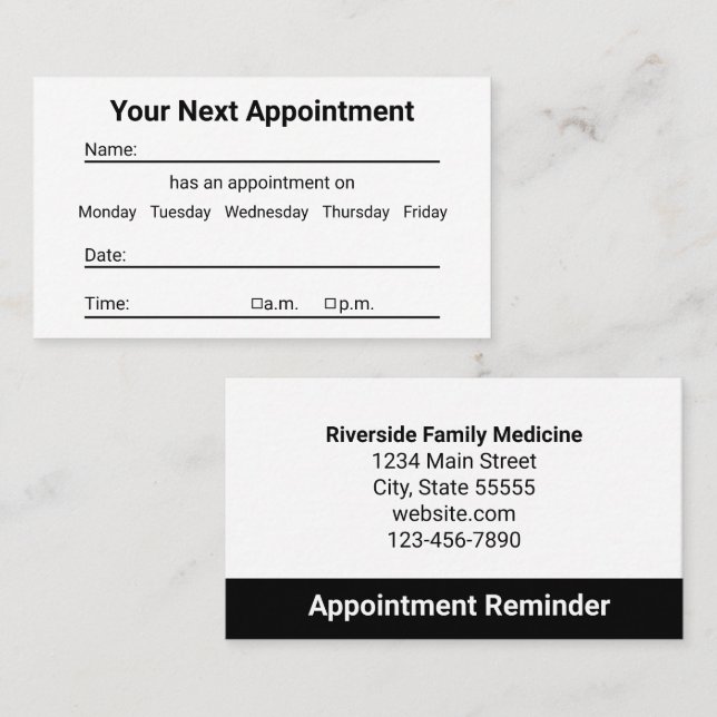 Rappel de rendez-vous patient blanc pour cabinet m (Devant / Derrière)