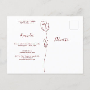 Rappel Rose ligne RSVP Carte postale Invitation