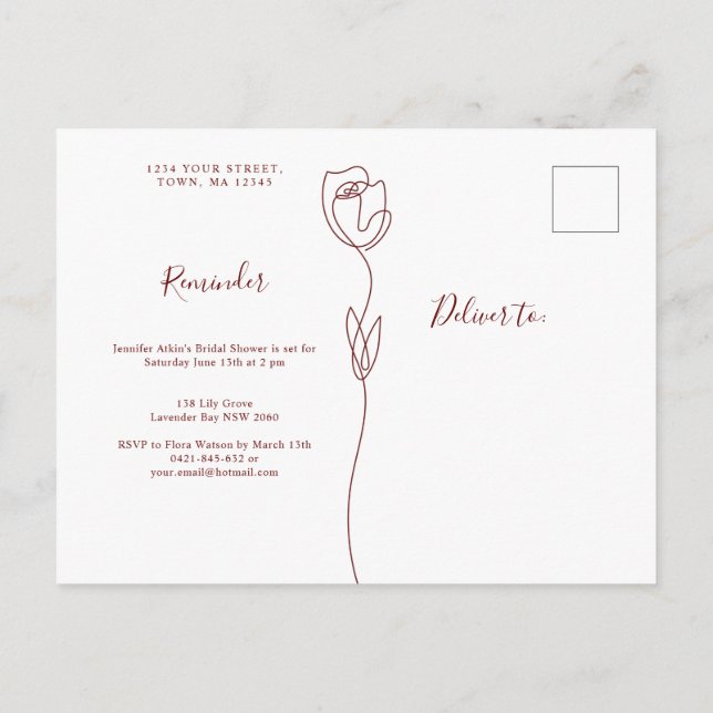Rappel Rose ligne RSVP Carte postale Invitation (Dos)