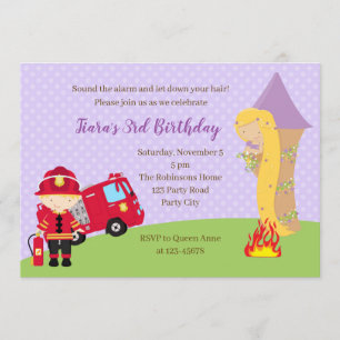 Rapunzel & Firefighter Invitation d'anniversaire
